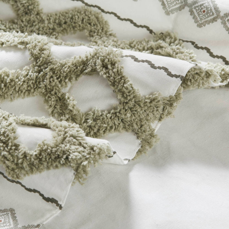 1 panneau de rideau imprimé en coton avec rayure et doublure en chenille, L 50 po x L 108 po, Vert