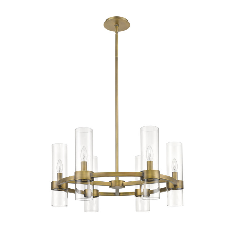Fouges 6 - Light Dimmable Wagon Wheel Chandelier, Rubbed Brass