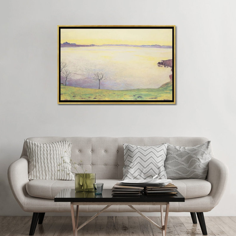 Lac Léman vu de Chexbres - 1911 - Reproduction d'art mural - Toile encadrée, 48" x 32", Toile avec cadre, Gold