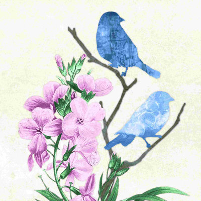 " Blue Birds Pink Flowers "