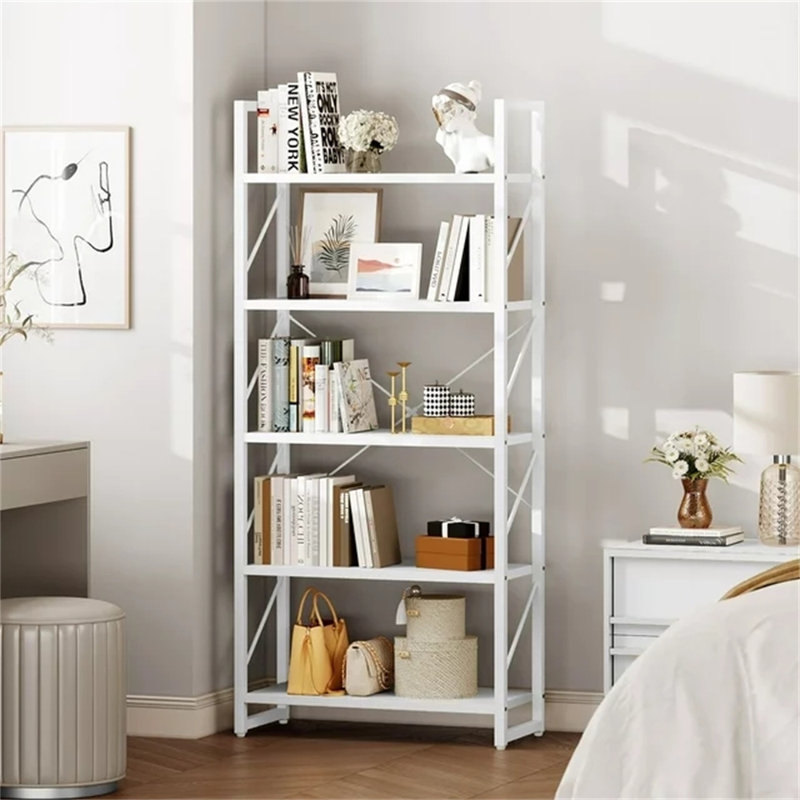 Bibliothèque moderne 5 niveaux, Blanc, H 62,2 po x l 23,58 po x P 11,81 po