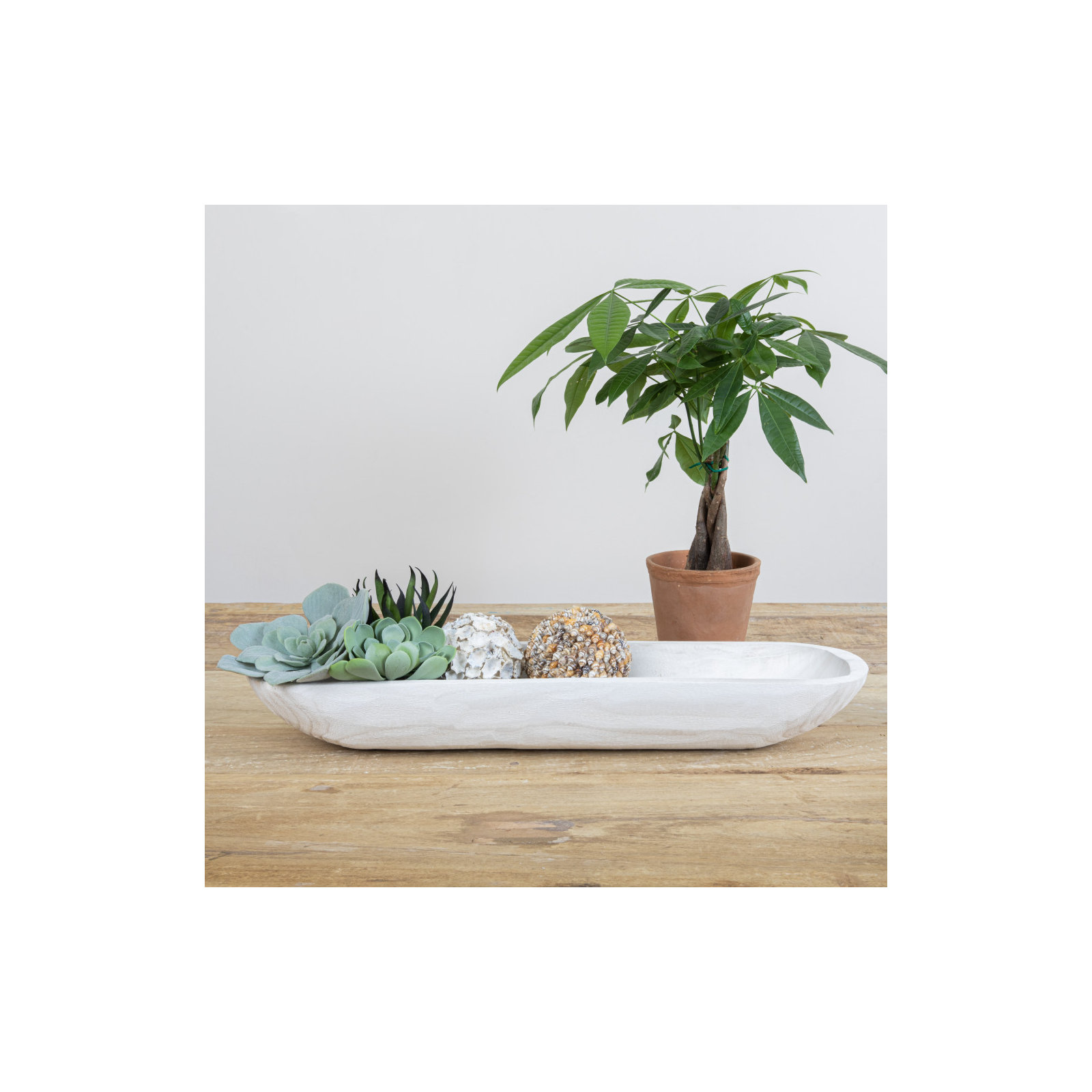 Kailyn Wood Decorative Bowl 1, White, 3.1"H x 23"W x 6"D