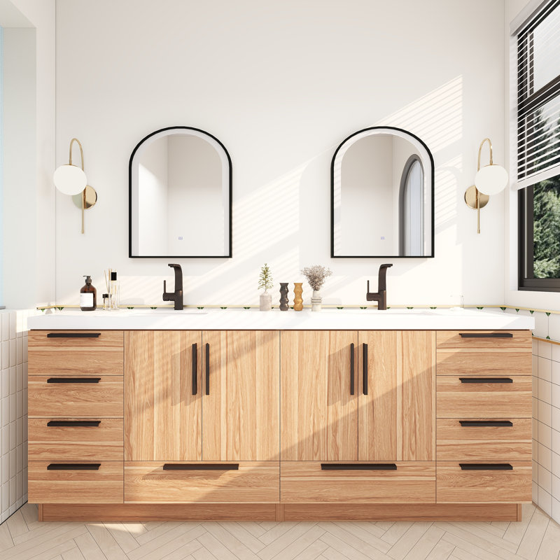 Carla Freestanding Bathroom Vanity with Double Sink, White Oak, 83"