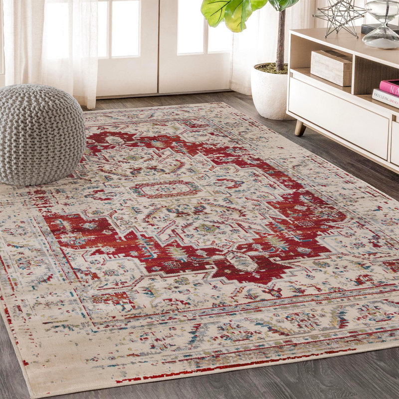 Diantha Medallion Polypropylene Indoor Area Rug, Rectangle 4' x 6', Red