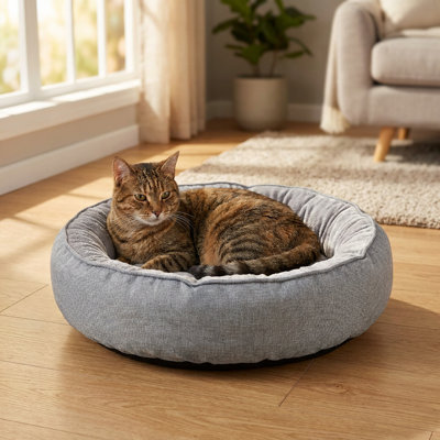 Cozy Round Cuddler Pet Bed with Supportive Bolsters