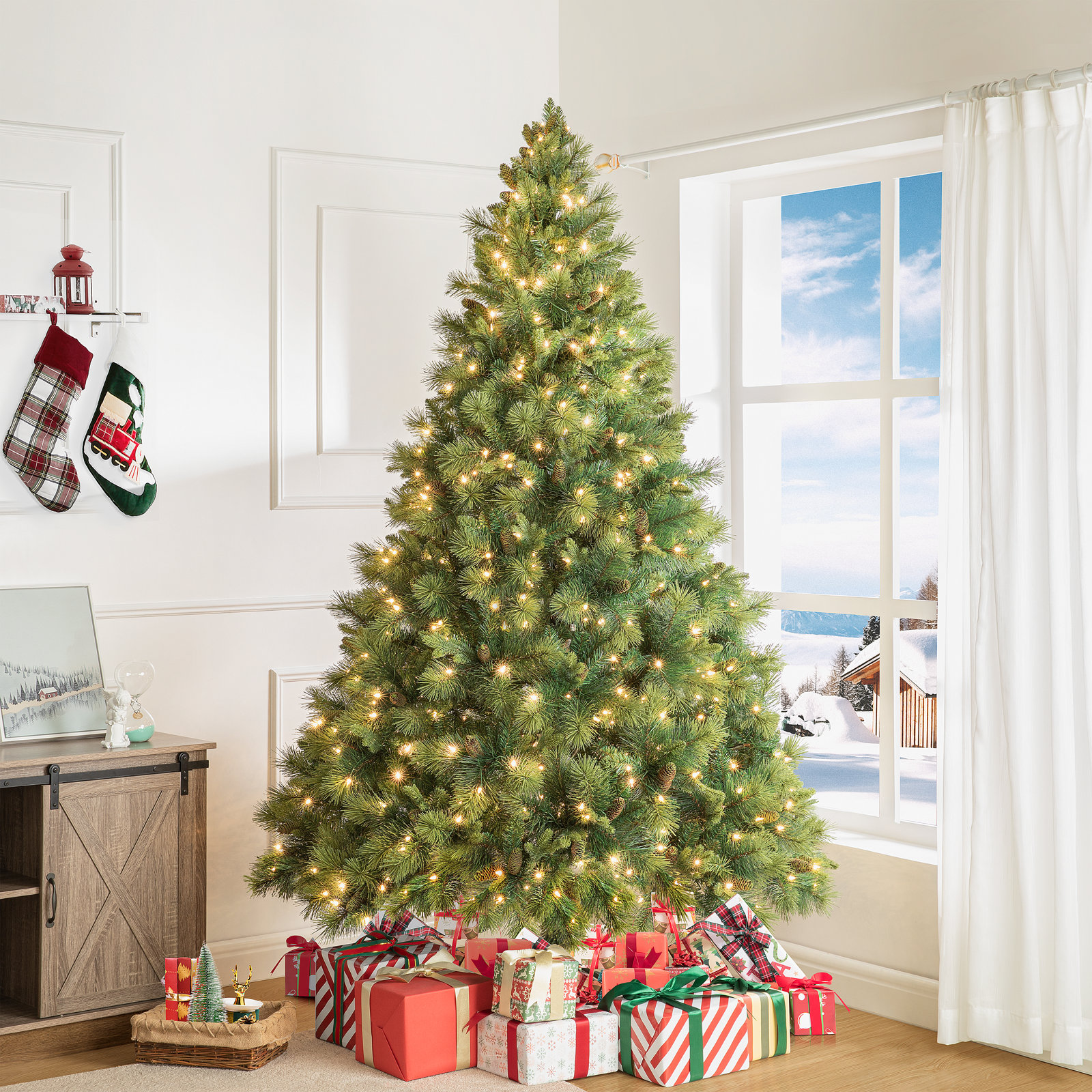 Pre-Lit Spruce Christmas Tree, 7.5' H