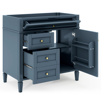 Meuble-lavabo de salle de bain 36 po sans lavabo supérieur, armoire de rangement moderne avec 2 tiroirs et un tiroir rabattable, structure en bois massif