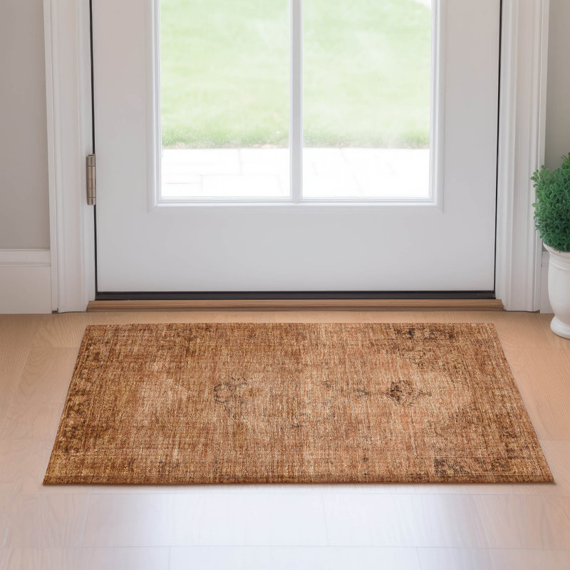 Premium Machine Washable Kiyondrea Copper Rug, Rectangle 1'8" x 2'6"