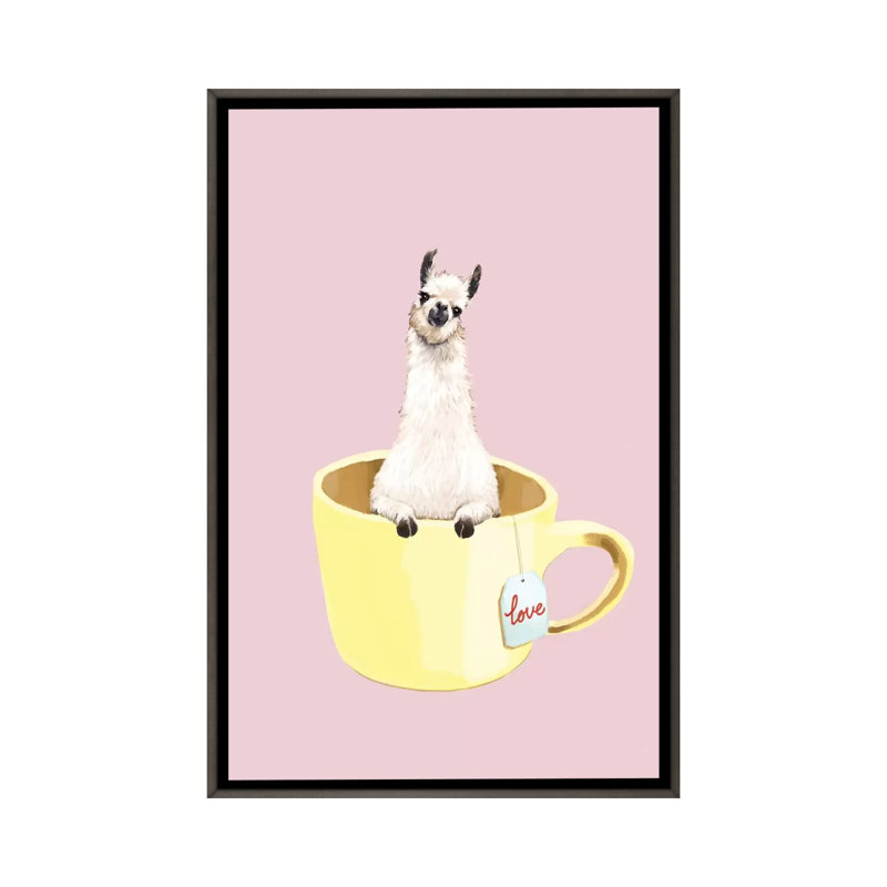 Lama en coupe Sandra Bottinelli - impression d'art graphique, H 40 po x l 26 po x P 1,5 po, Toile avec cadre en bois gris