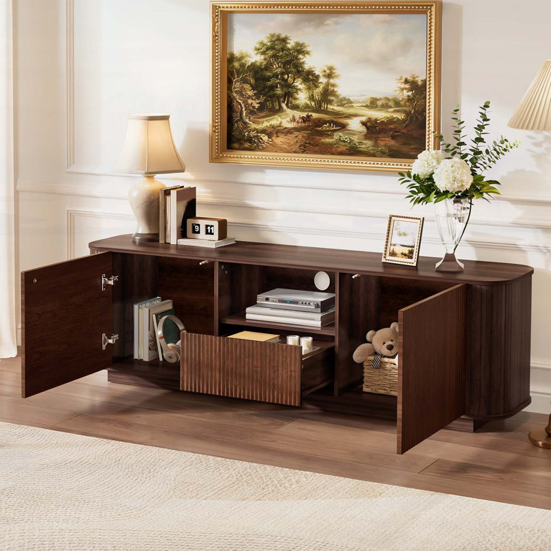 Console moderne pour téléviseur de 80 po ou moins, espace de rangement spacieux avec coins durcis