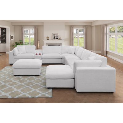 Canapé modulaire surdimensionné rembourré à 8 places avec rangement et ports de chargement USB, repose-pieds mobile