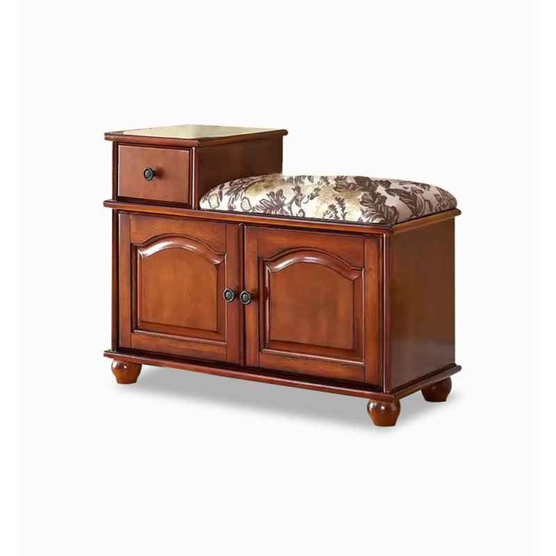 Solid Rubberwood Shoe Cabinet with Seating