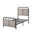 Simple, tissu d'ameublement en lin, structure de lit, plateforme en métal, composant du tissu de la tête, configuration florale du pied, stabilité, performance silencieuse et facile, étapes d'assemblage faciles à faire, matelas en mousse viscoélastique, 8