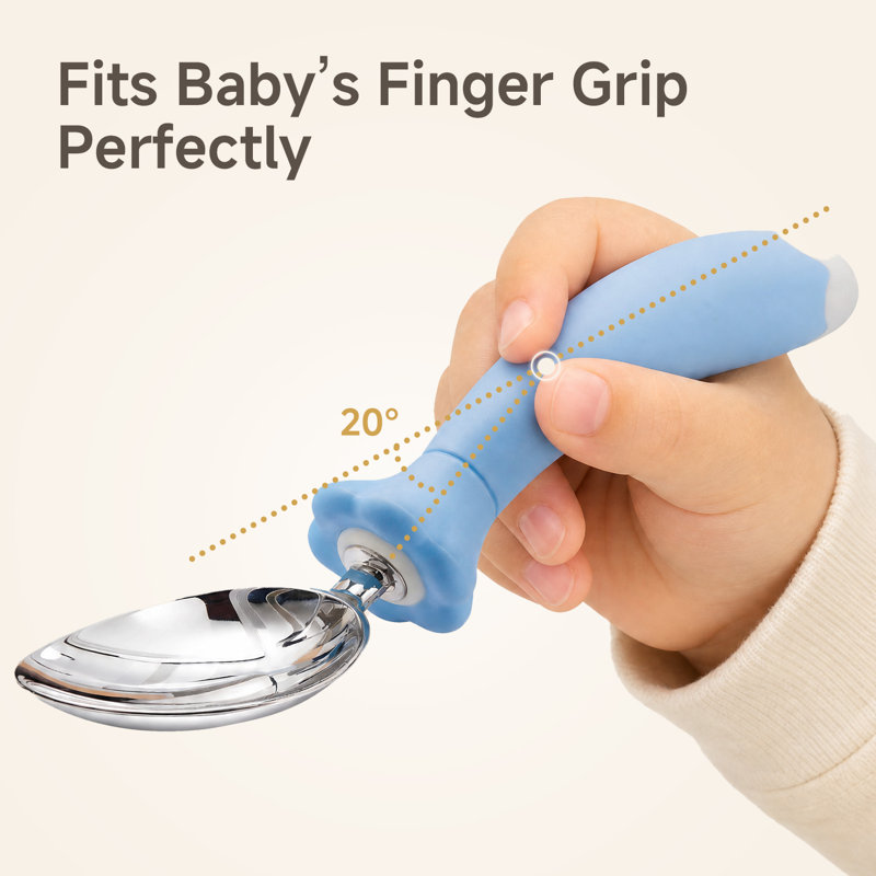 Ensemble d'ustensiles pour tout-petits pour enfant avec poignées en silicone, acier inoxydable 18/10, 3 pièces, Blue