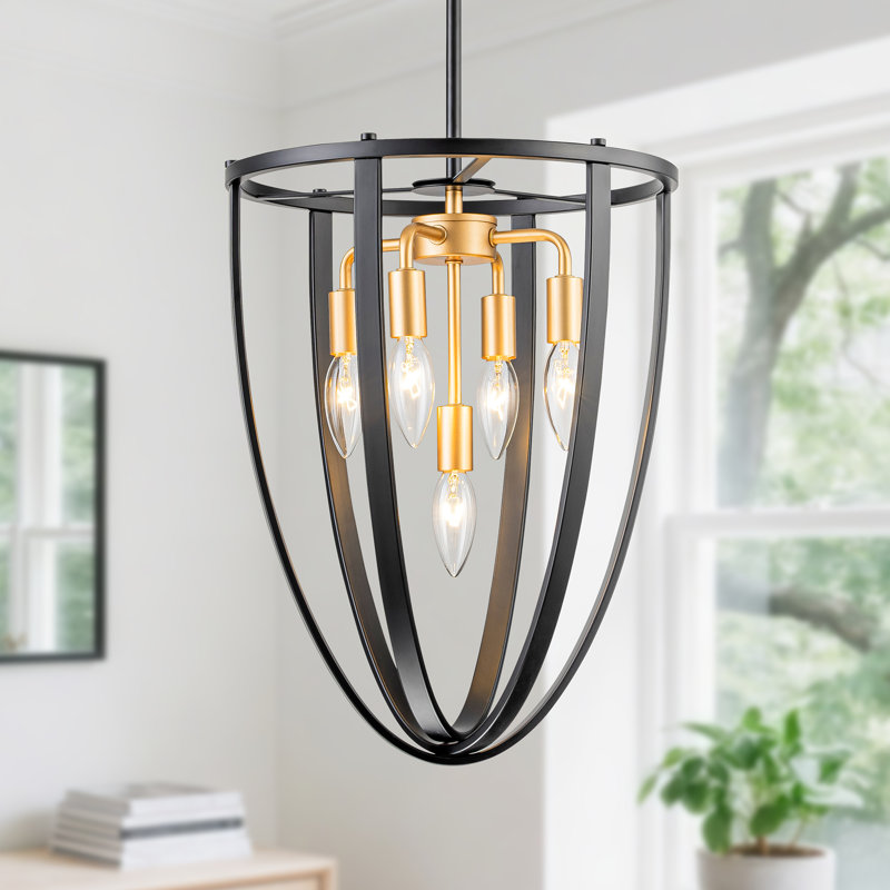  Luminaire suspendu 5 lumières avec lumière noire, Noir mat / Or