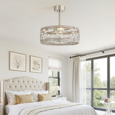 Ventilateur de plafond moderne en cristal de 51 cm avec éclairage, certifié ETL, pour chambre à coucher, ampoule non incluse - Nickel