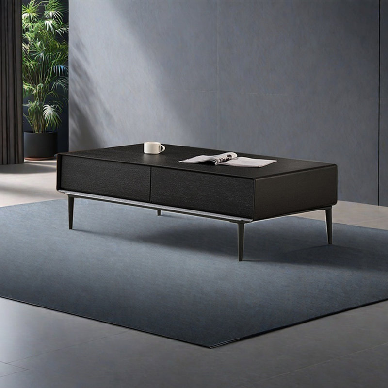 Modern simple rectangular storage coffee table, 15.7" H x 39.4" L x 19.7" W, Black, Black
