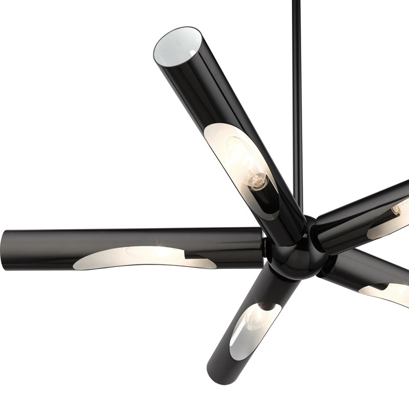 Lustre linéaire moderne Spoutnik 5 lumières Clearlake, Noir chromé, Noir chromé