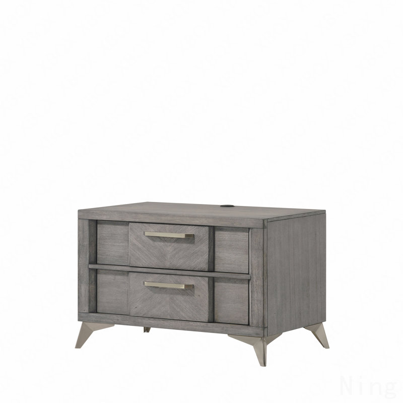 Table de chevet 2 tiroirs en placage de couleur grise