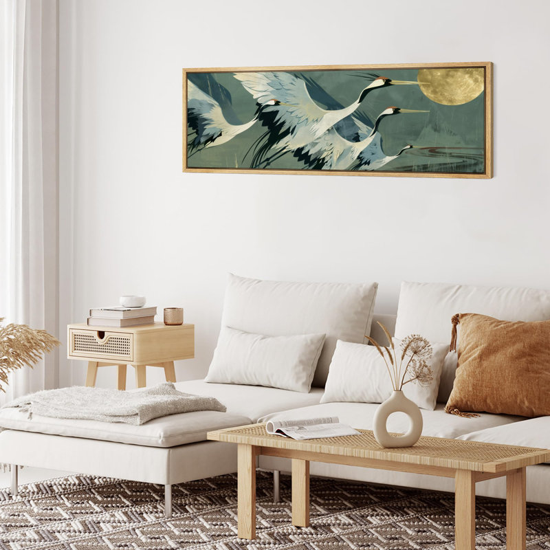 «Crane Heron Bird Elegant Cranes in Flight Birds», reproduction d'art moderne sur toile extra large, H 20 po x l 60 po