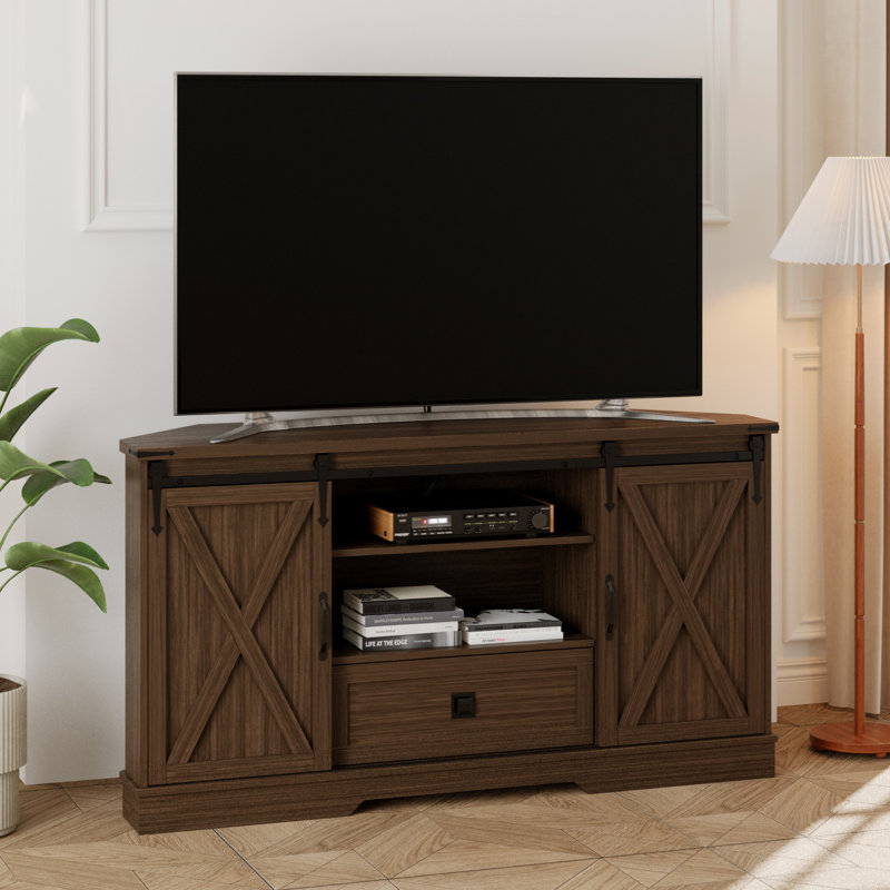 Jollay 58'' Corner TV Stand Media Console Fit for TV up to 65", Walnut