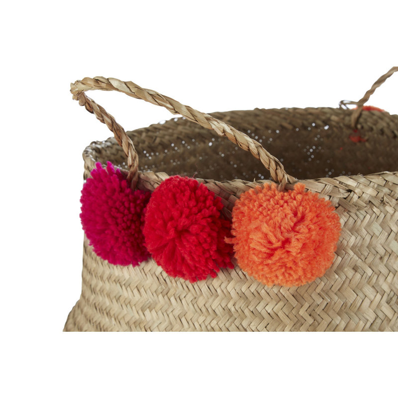 Pom Pom Seagrass Basket, 28cm H x 30cm W x 30cm D