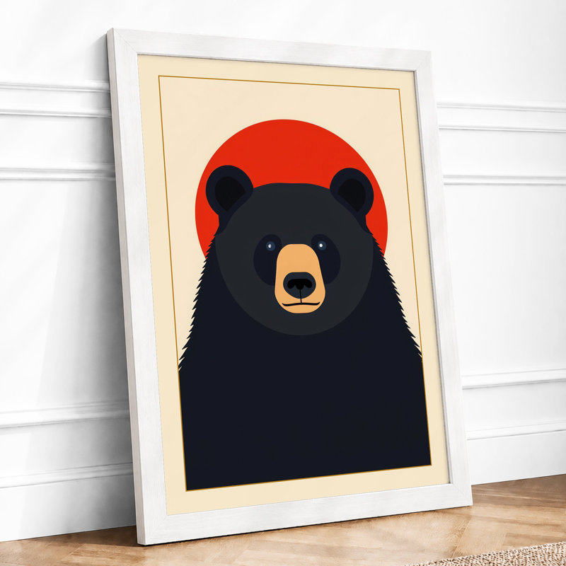 Bear And Rising Sun Minimalist - Print, A4 - 29.7 x 21.0 cm, White