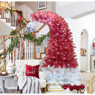 Sapin de Noël artificiel à charnière 6 pi - style chapeau de père Noël courbé, 1250 pointes de branches luxuriantes, 300 lumières DEL | Décoration de Noël