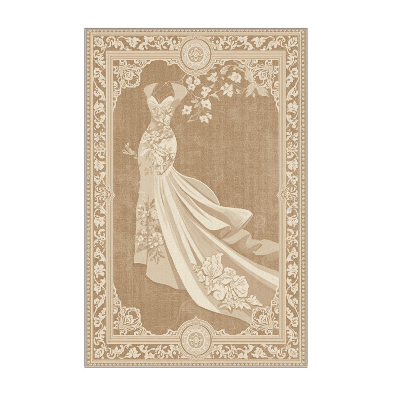 Tapis traditionnel moelleux doux en damas beige, 2 pi x 3 pi