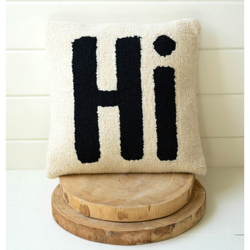 Hand-Hooked Square Hi Pillow with Removable Cover