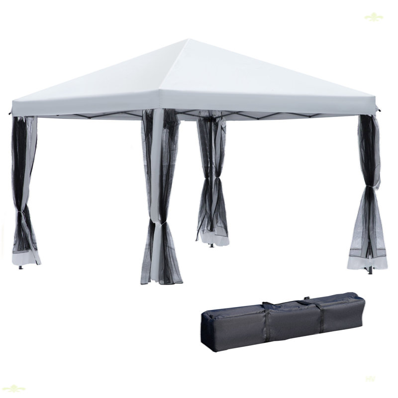 Pop Up Tente d'auvent avec filet, pavillon de jardin instantané, Blanc