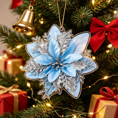 Décorations de Noël : fleurs, poinsettias artificiels, fleurs rouges pailletées avec pinces pour sapin de Noël.