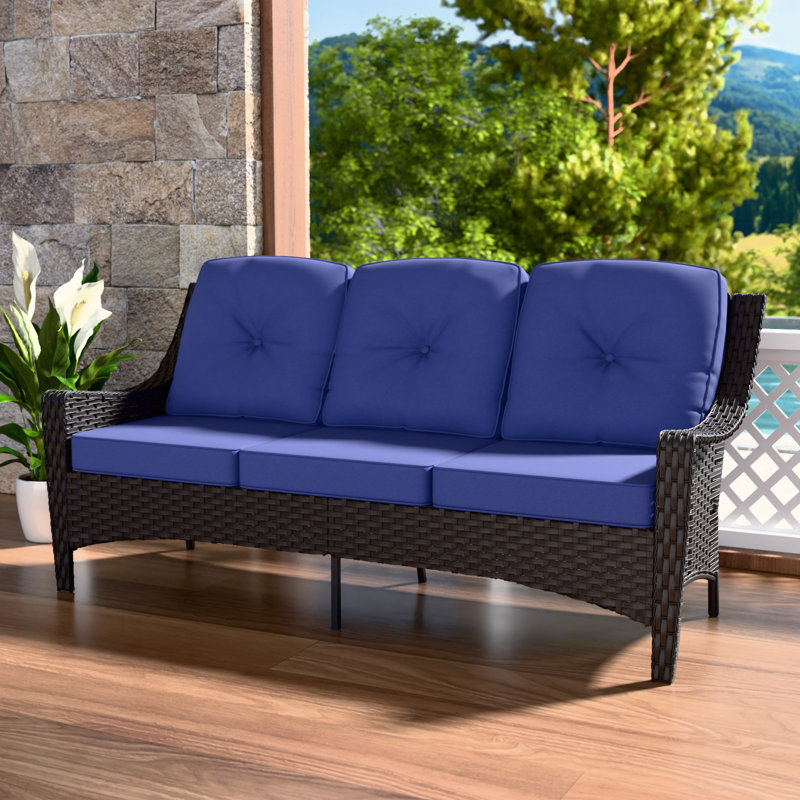 Wicker Outdoor Patio Sofa with Cushion, Blue
