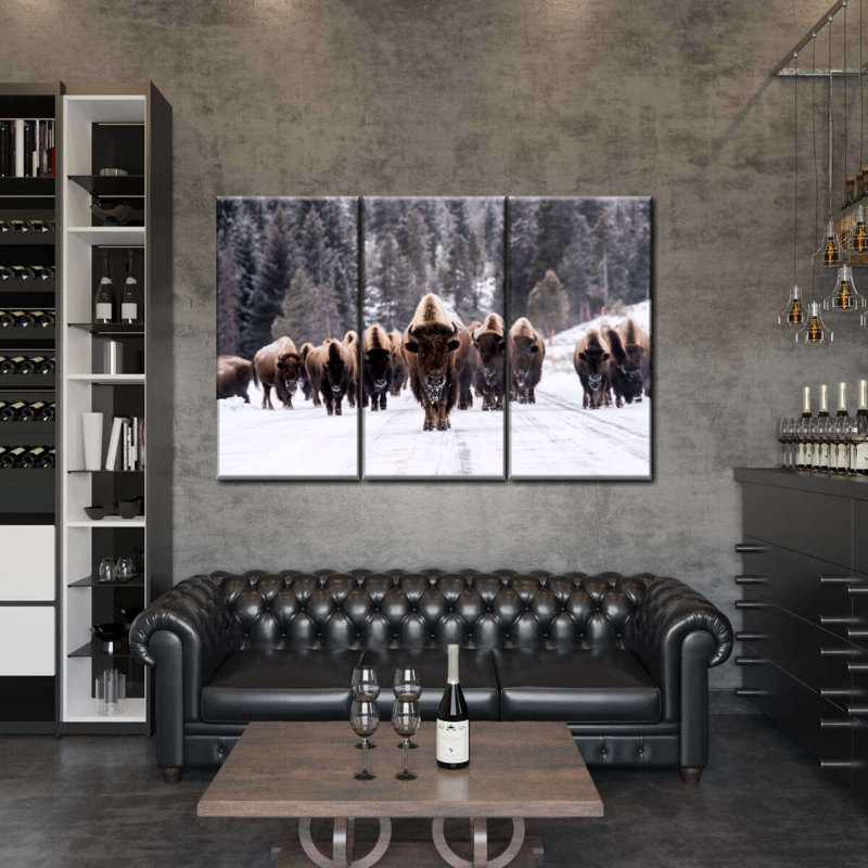 Bison Herd In Winter, reproduction d'art sur toile, H 42 po x l 65 po x P 1,25 po
