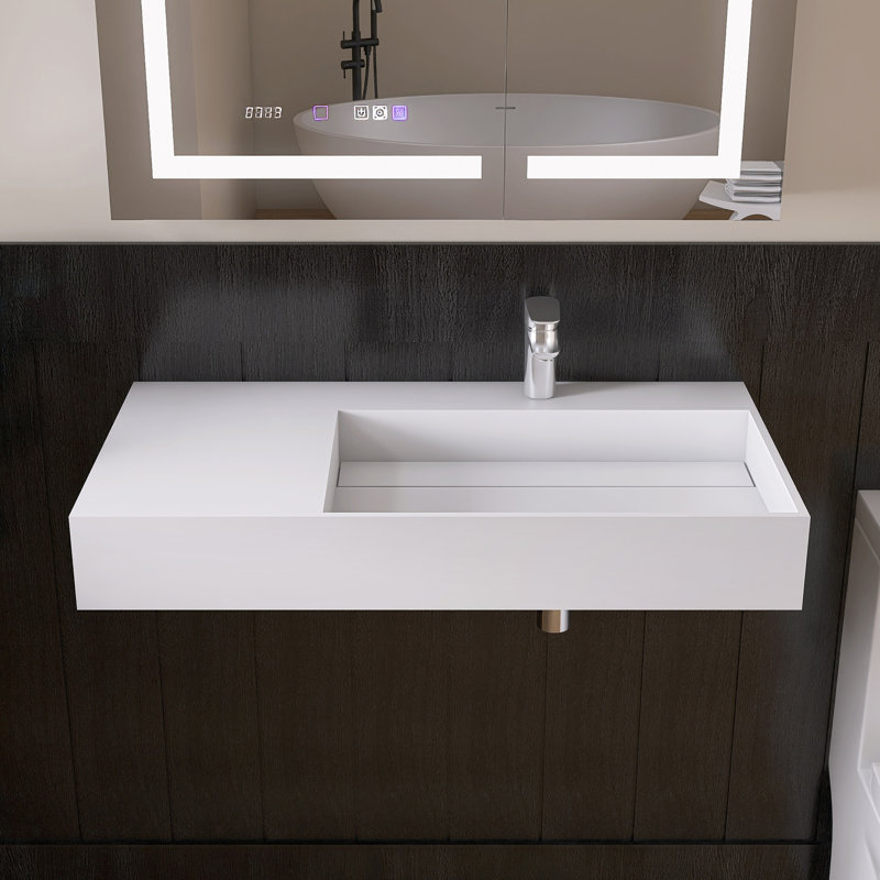 Lavabo de salle de bain mural à surface solide avec trou pour robinet 36 po Chloe