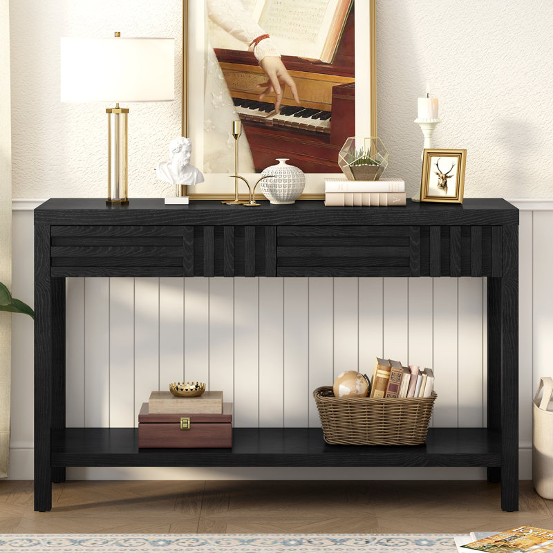 Ash Veneer Modern Style Console Table, Striped Design, Suitable for Entryway, Corridor, Foyer, Living Room, Study