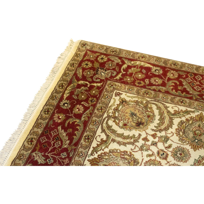 Tapis ivoire et rouge noué à la main de haute qualité