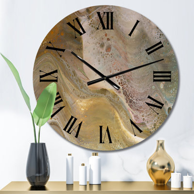 Brown and Grey Marble Waves - Modern Wall Clock