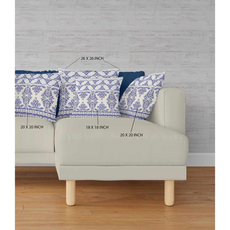 Coussin décoratif 26 po x 26 po Broadcloth, Motif floral bleu/blanc