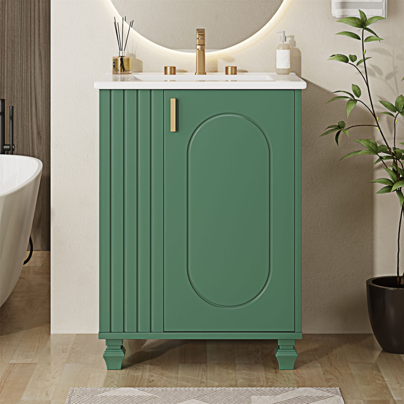 Meuble-lavabo de salle de bain avec lavabo, Vert