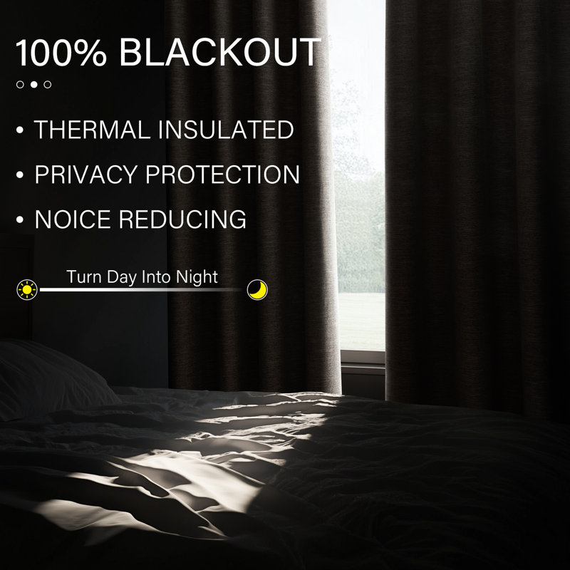 Dennan Curtains , Grommet Top Thick 100% Blackout Drapes Full Light Blocking Curtains, 52" W x 90" L, Linen