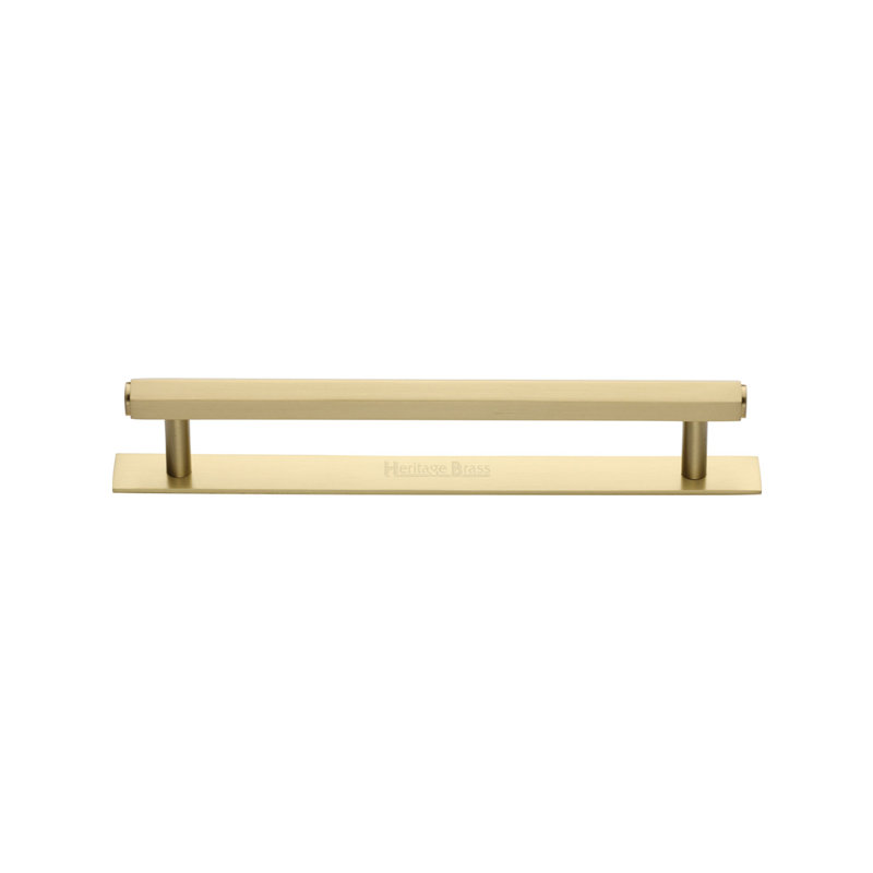 Heritage Brass Heritage Cabinet Pull Hexagonal Design with Plate, Satin Brass, 12.8cm