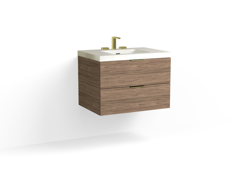 Avila 30" W Wall Mounted Single Bathroom Vanity, Matte White/8" Widespread, Nocino, Polished Nickel