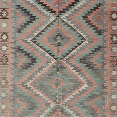 Tapis contemporain vert / rose / noir