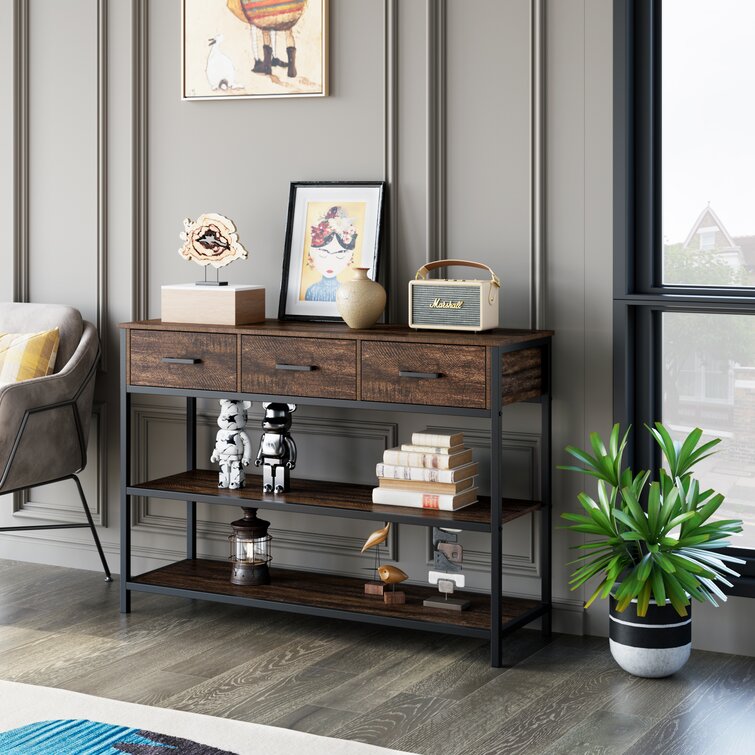 Black/ White 43 Inch Console Table with Storage Shelves,Small