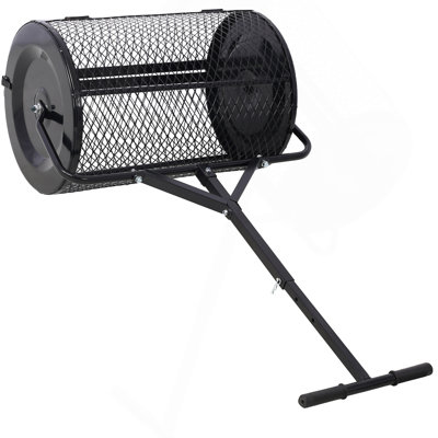 Peat Moss Spreader 24Inch,Compost Spreader Metal Mesh,T Shaped Handle For Planting Seeding,Lawn And Garden Care Manure Spreaders Roller,Heavy Duty Balck