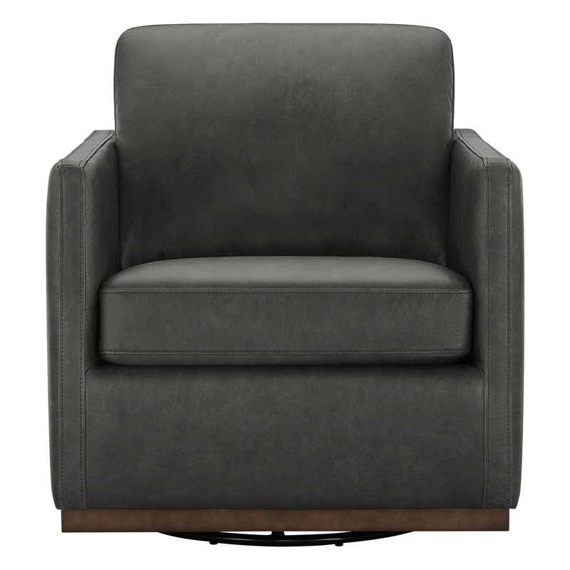 Bobbi Upholstered Top Grain Genuine Leather Upholstered Swivel Armchair (Set Of 2), Marseille Black
