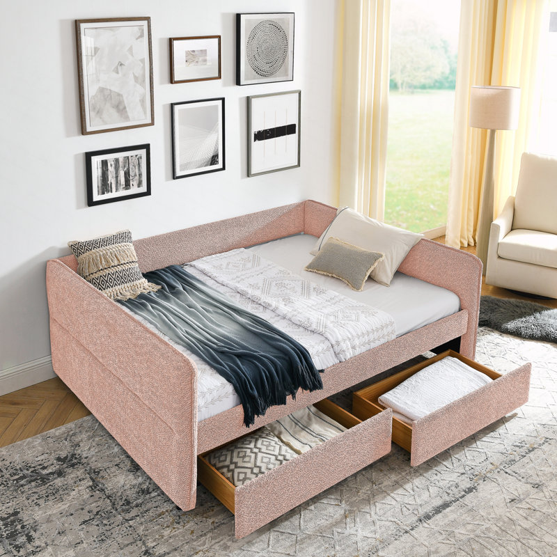 Queen Size Daybed with Two Drawers, Pink
