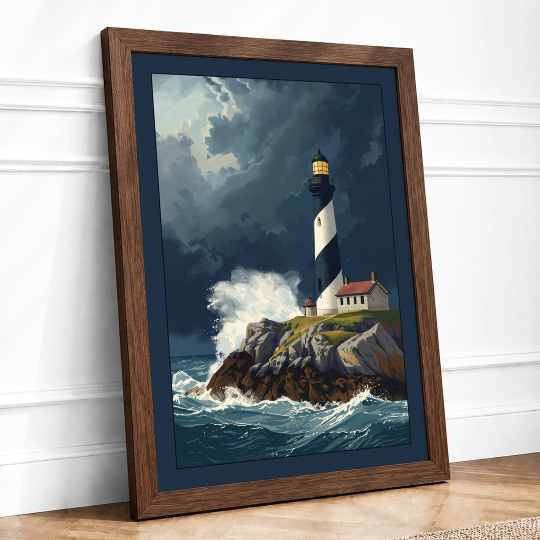 Lighthouse in Storm Coastal - Framed Print