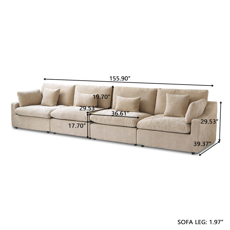 Kyna Upholstered 4-Piece Linen Slipcovered Sofa, Khaki